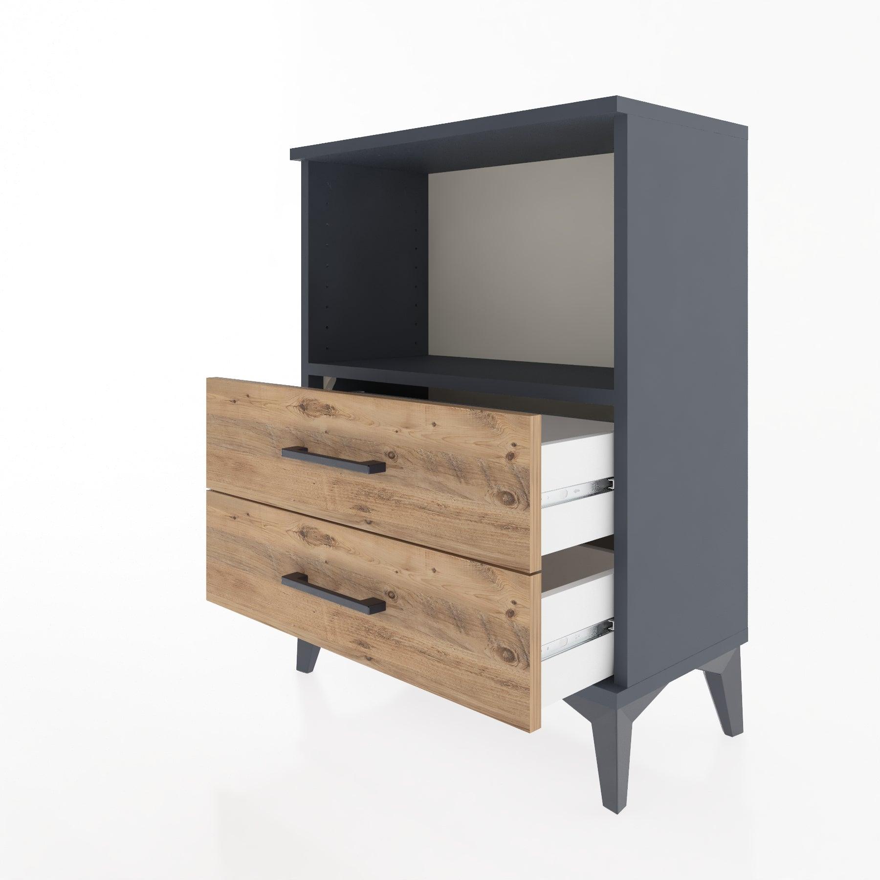 Woodntry Modular Nightstand Anthracite 60x30x68 cm with Drawers and Shelves CR3-2