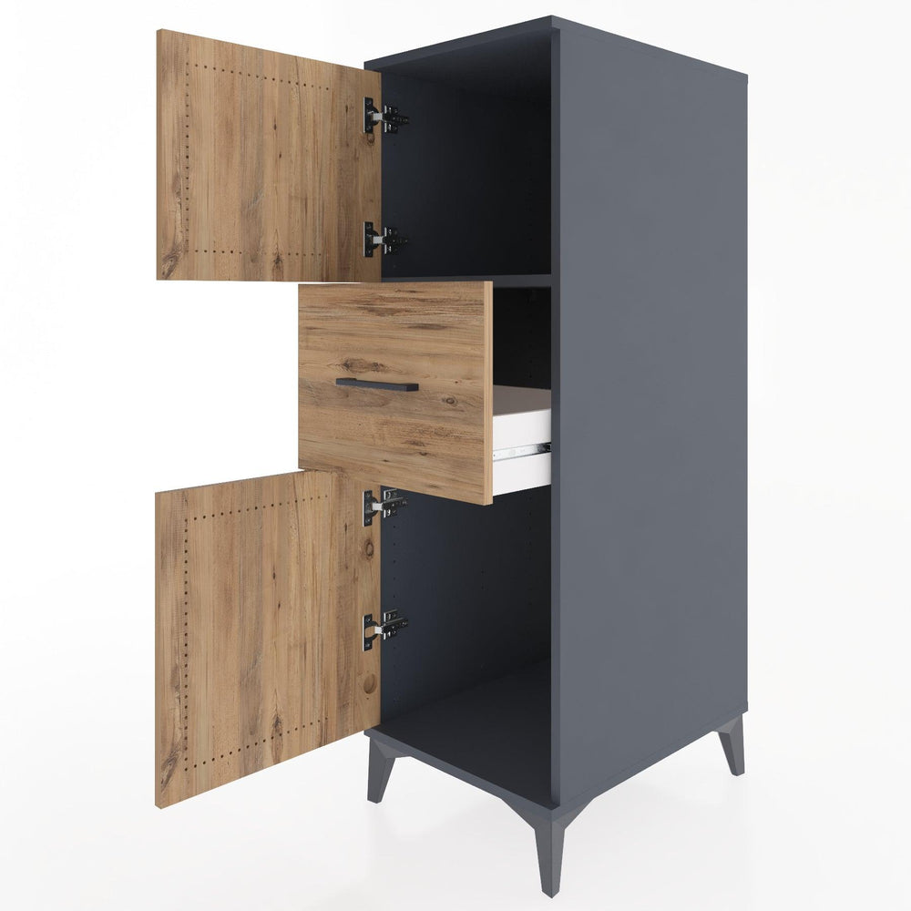 Woodntry Modüler Dolap Antrasit 44x30x122 cm Kapaklı ve Çekmeceli KC3-2