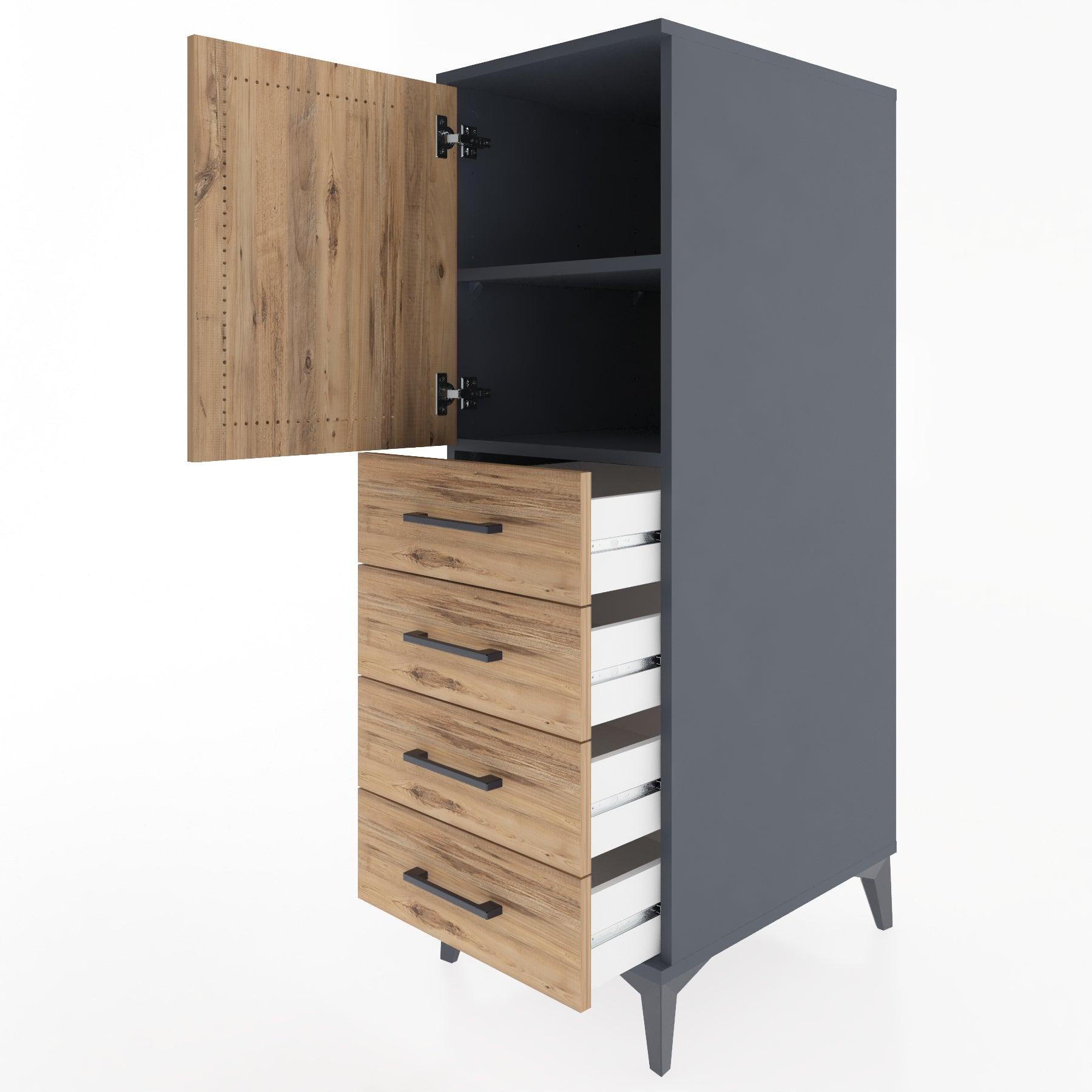 Woodntry Modular Cabinet Anthracite 44x30x122 cm with Doors and Drawers KC53-2