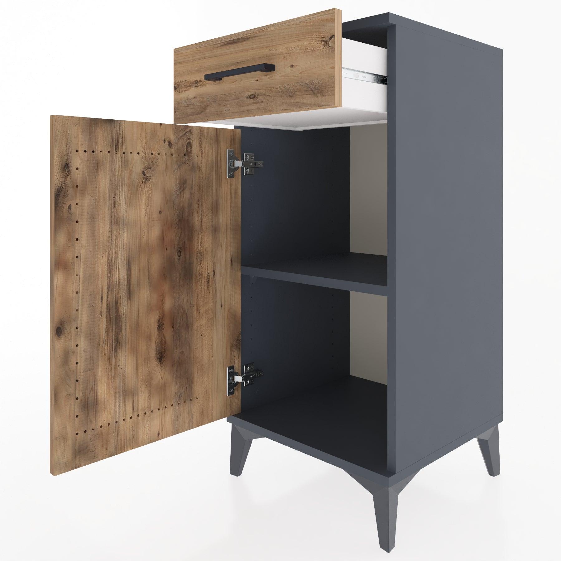 Woodntry Modular Nightstand Anthracite 44x44x84 cm with Cover and Drawer KC25-2