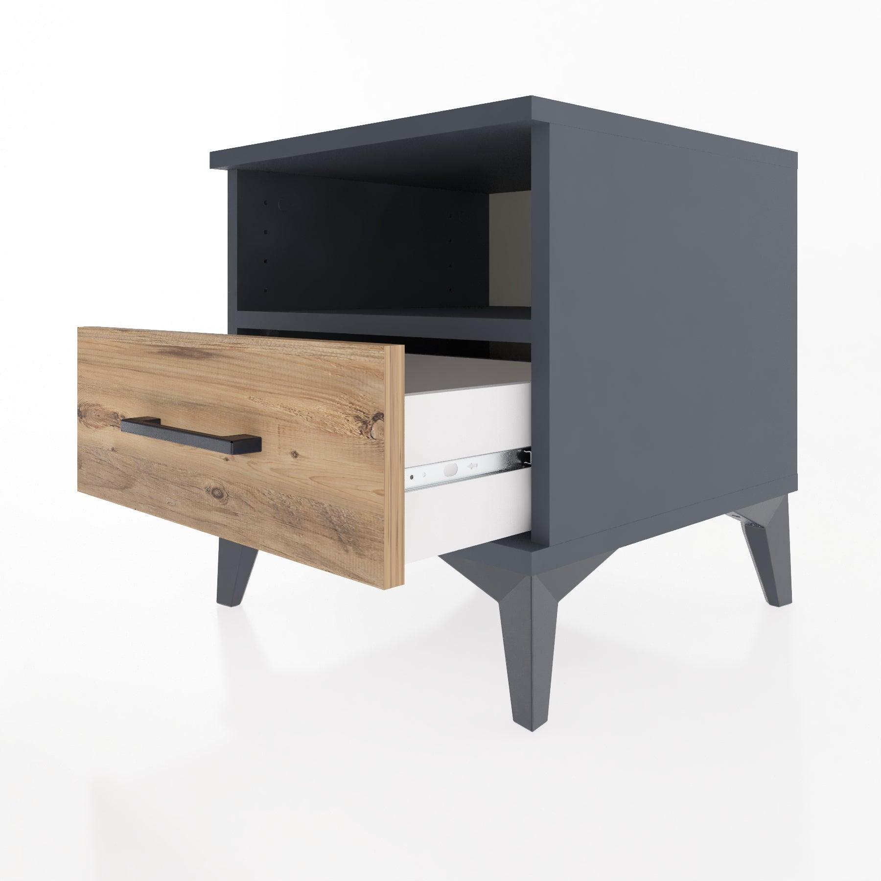 Woodntry Modular Nightstand Anthracite 44x44x36 cm with Drawers and Shelves CR3-2