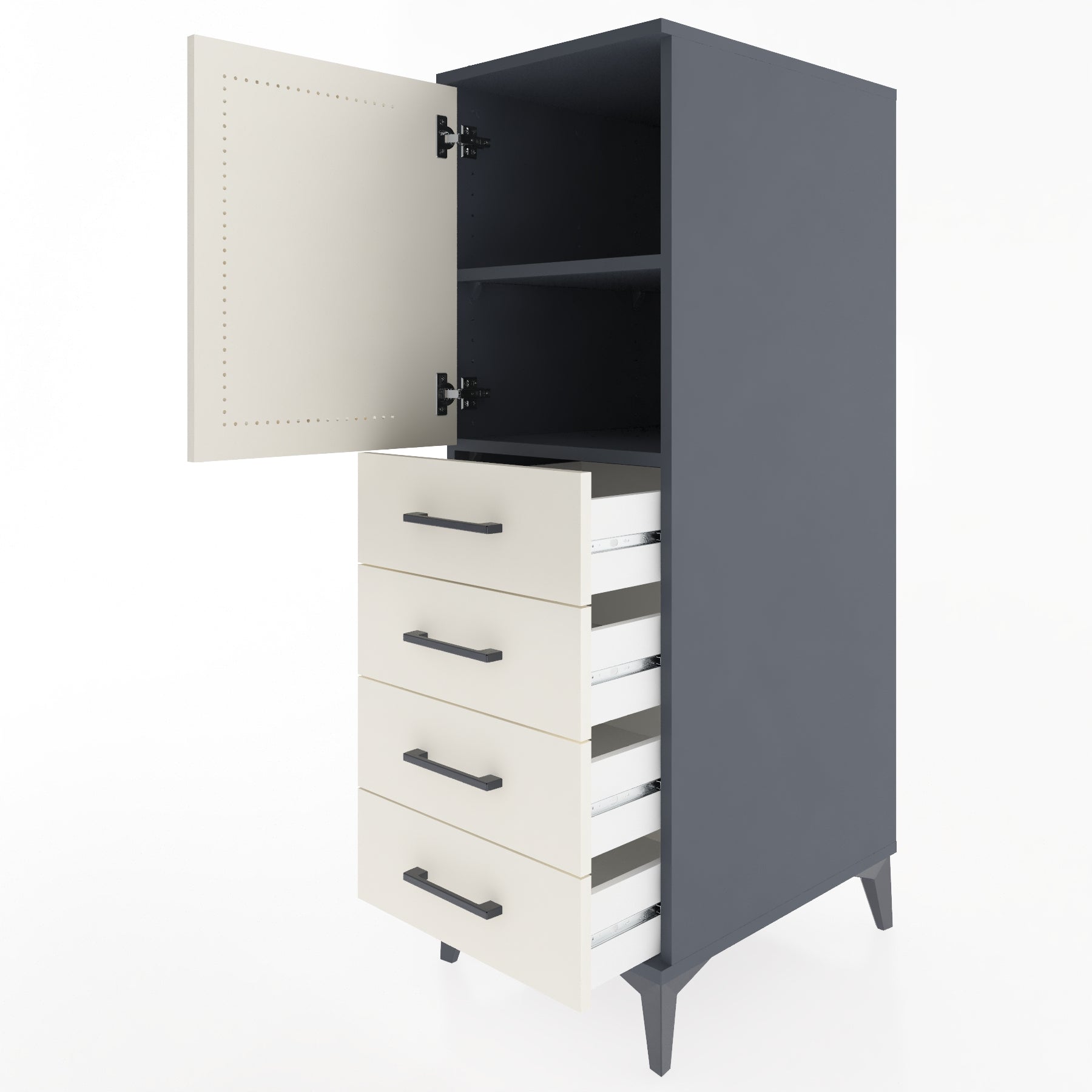 Woodntry Modüler Dolap Antrasit 44x59x122 cm Kapaklı ve Çekmeceli KC53-2