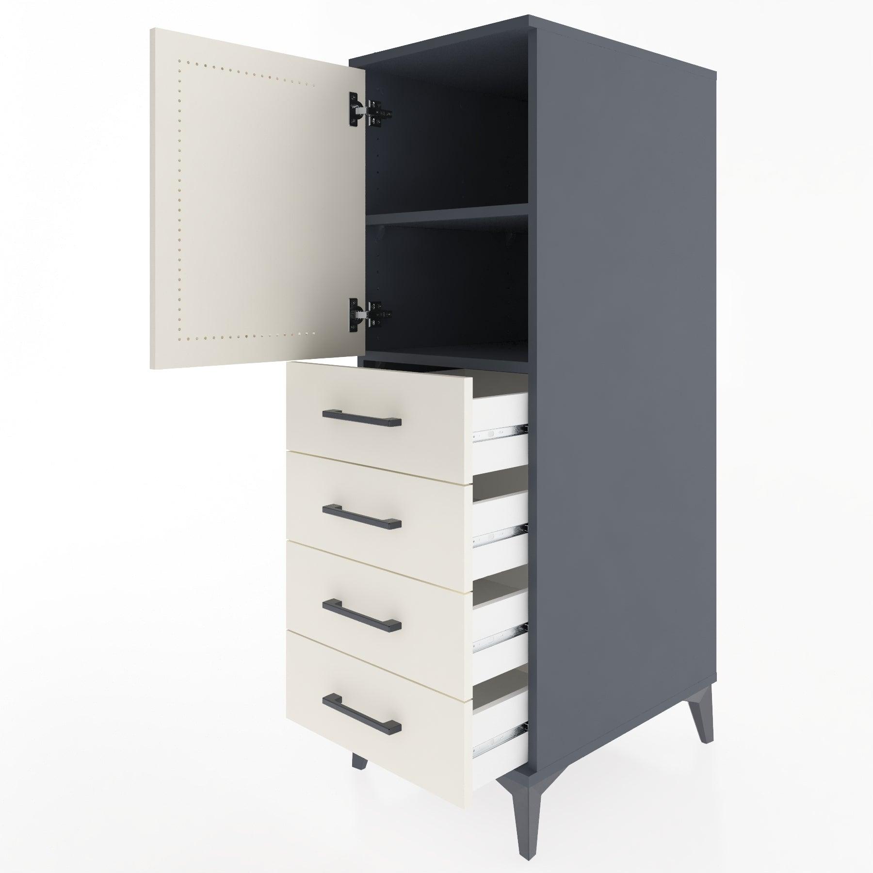 Woodntry Modular Cabinet Anthracite 44x30x122 cm with Doors and Drawers KC53-2