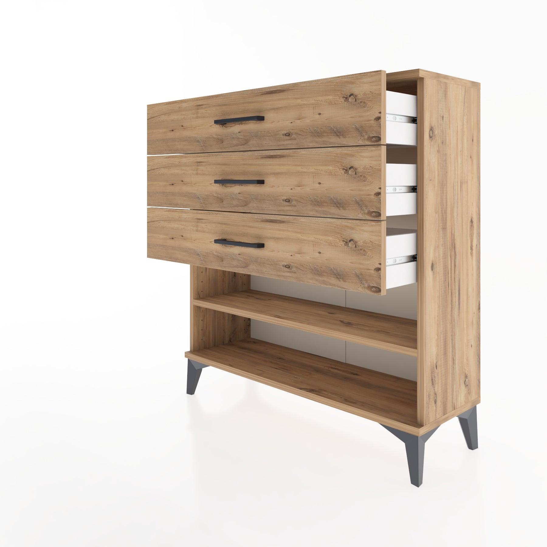 Woodntry Modular Dresser Pine 88x30x84 cm with Drawers and Shelves CR3-3