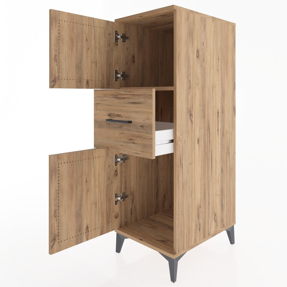 Woodntry Modüler Dolap Çam 44x59x122 cm Kapaklı ve Çekmeceli KC3-3