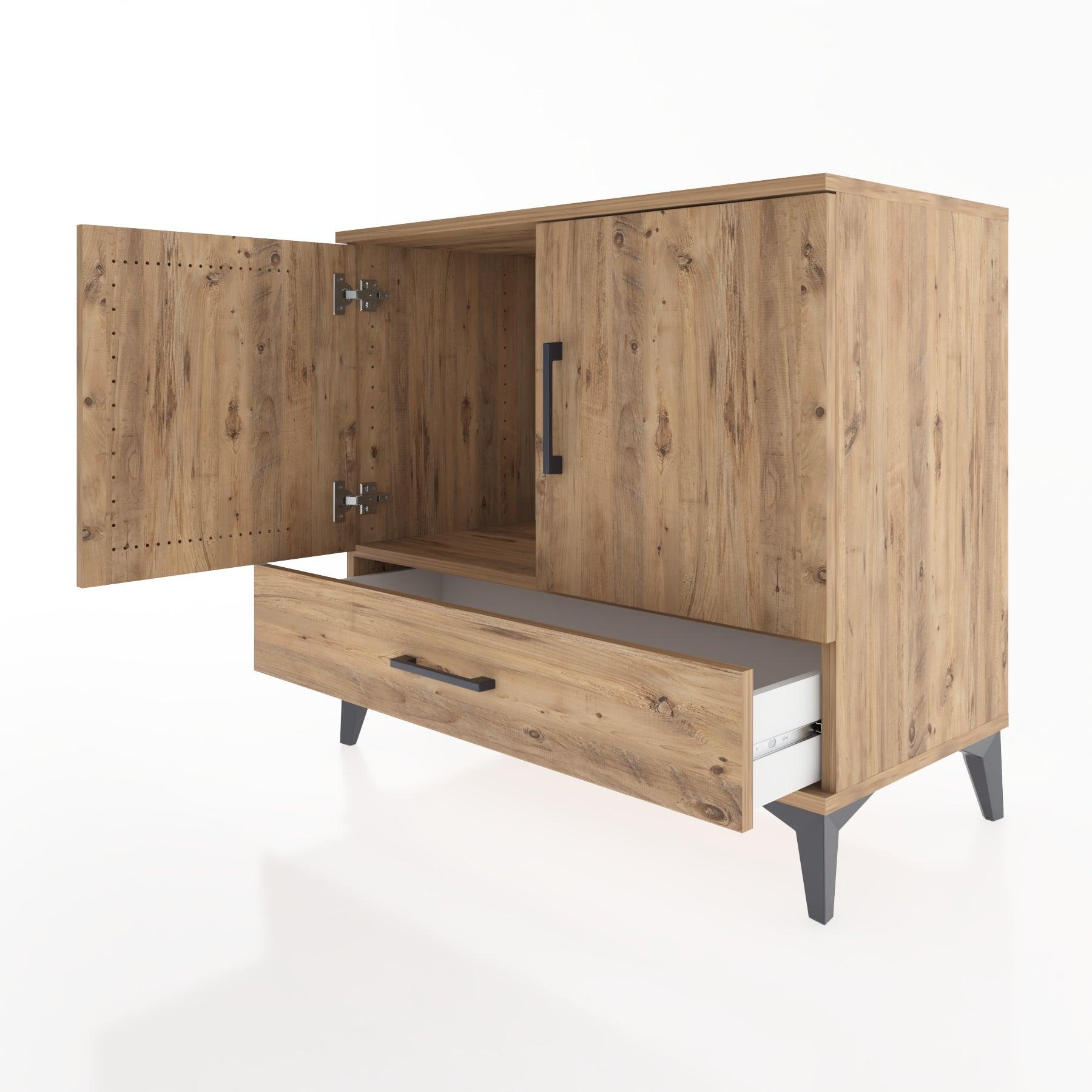Woodntry Modüler Şifonyer Çam 88x44x68 cm Kapaklı ve Çekmeceli KC3-3
