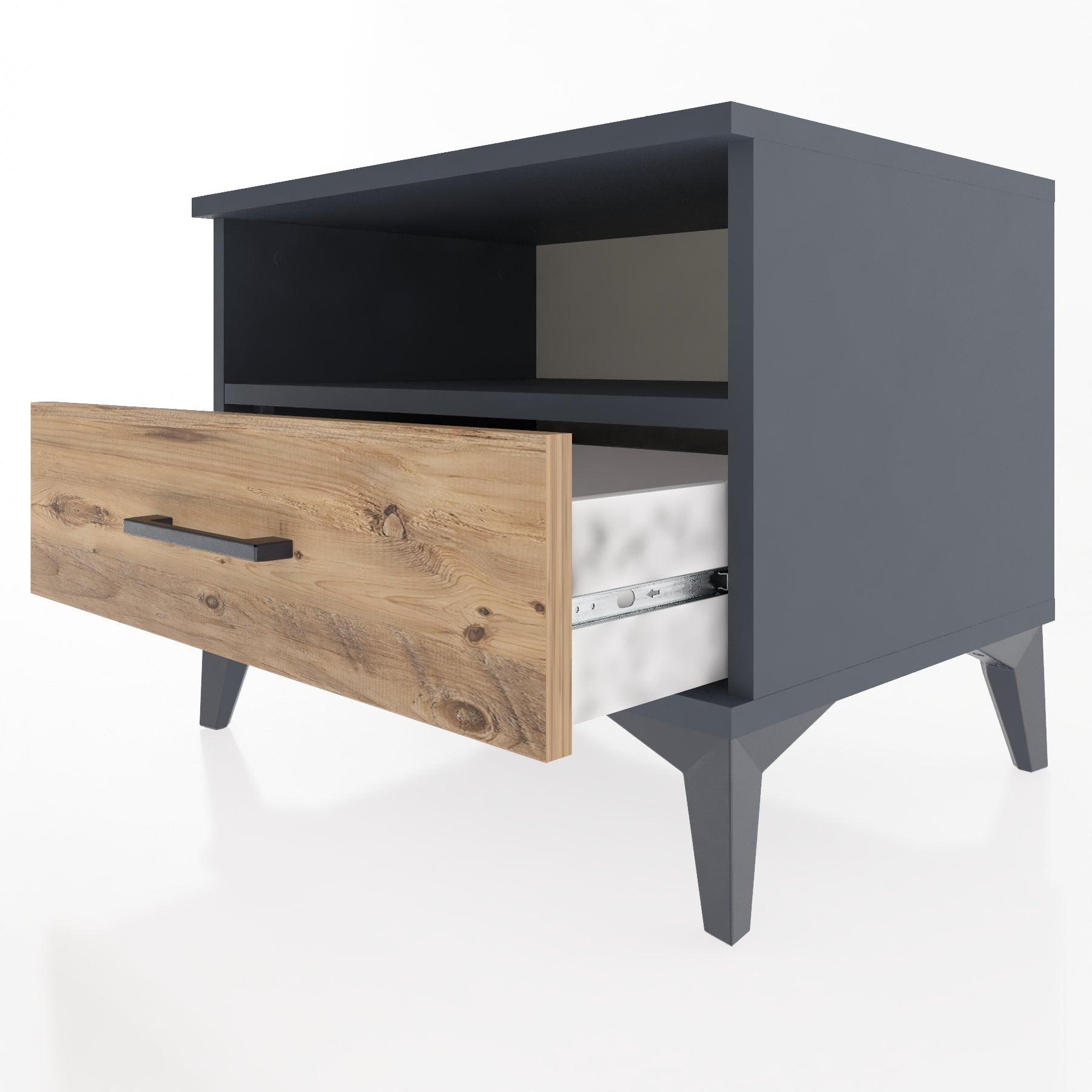 Woodntry Modular Nightstand Anthracite 60x44x68 cm with Drawer and Shelf CR4-2