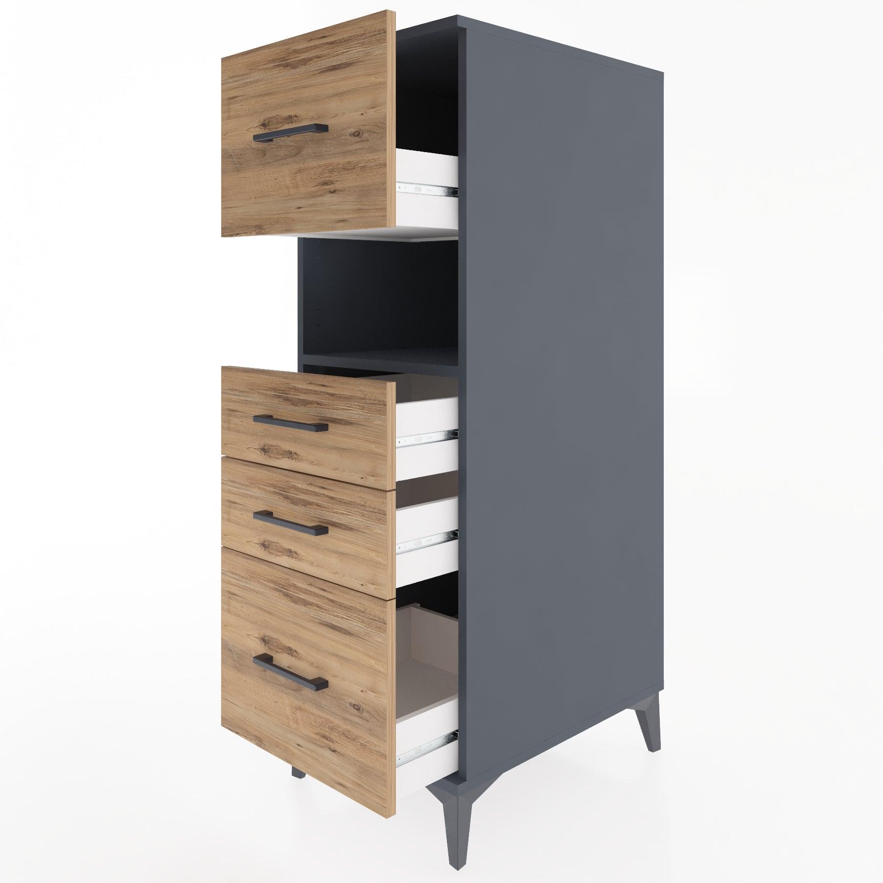 Woodntry Modular Cabinet Anthracite 44x30x122 cm with Drawers and Shelves CR104-2