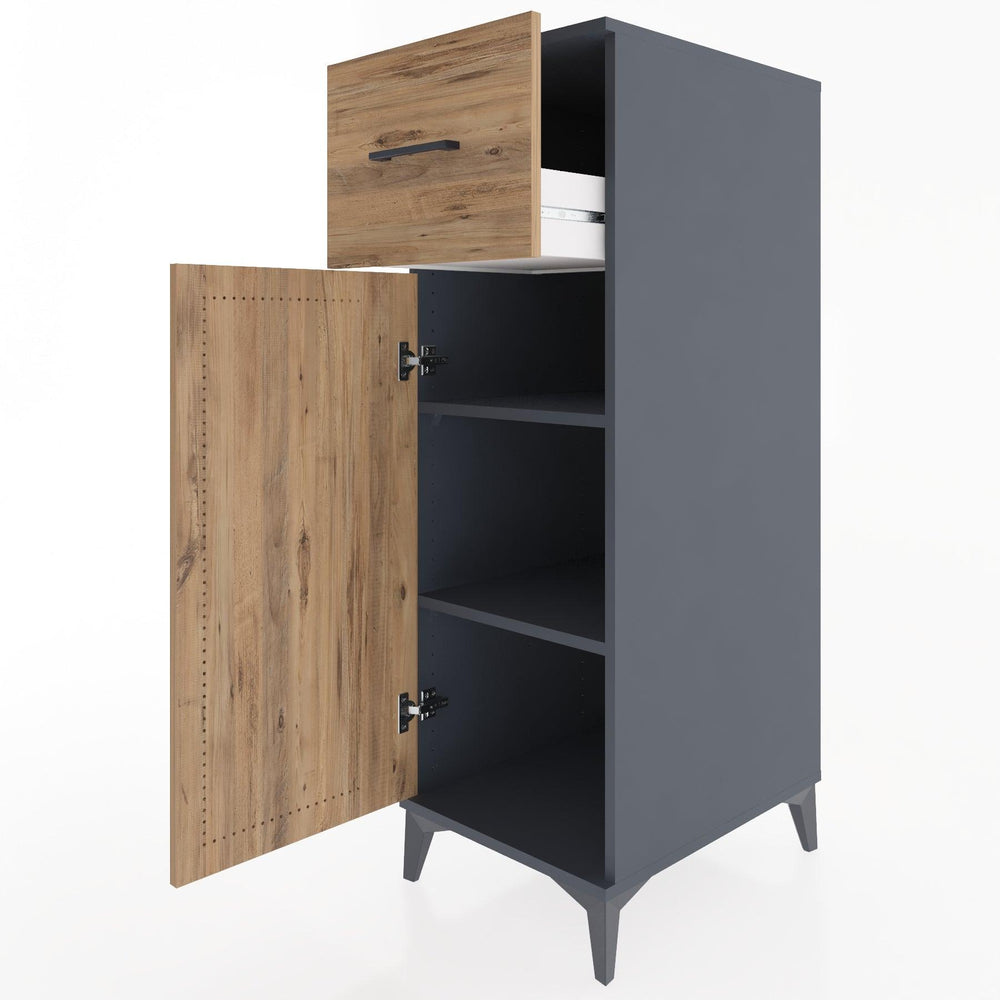 Woodntry Modüler Dolap Antrasit 44x59x122 cm Kapaklı ve Çekmeceli KC4-2