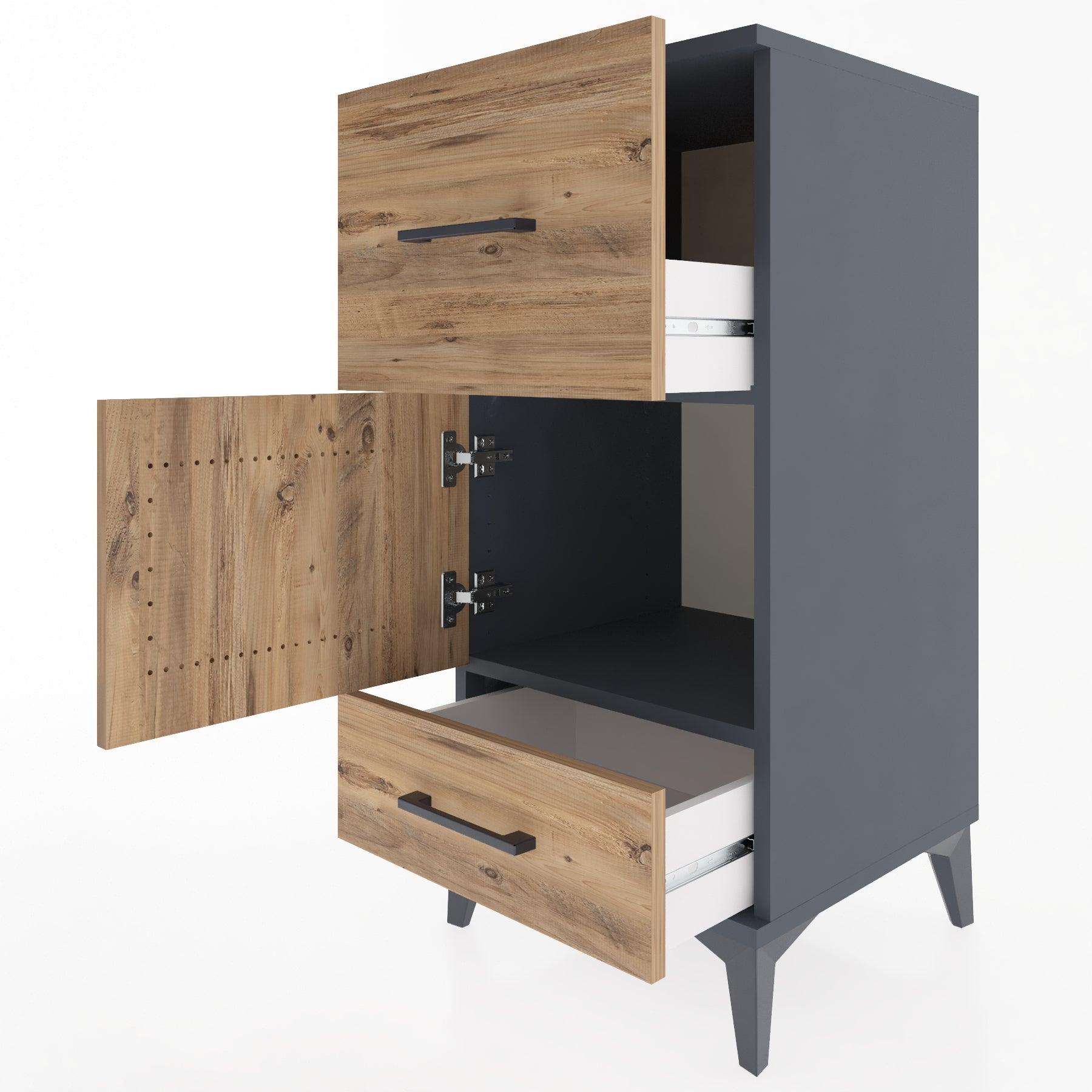 Woodntry Modular Nightstand Anthracite 44x44x84 cm with Cover and Drawer KC48-2