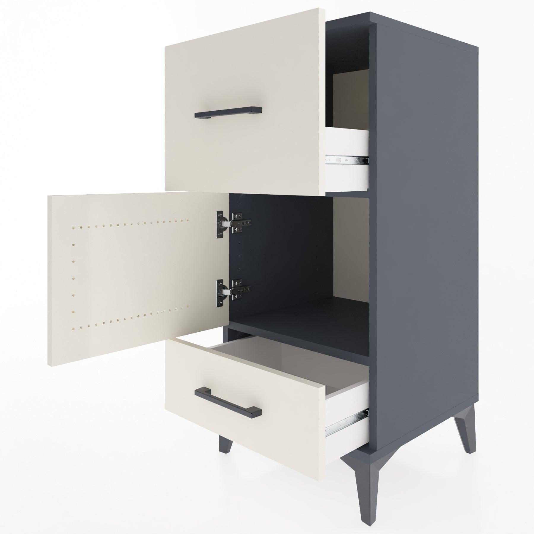 Woodntry Modular Nightstand Anthracite 44x44x84 cm with Cover and Drawer KC48-2