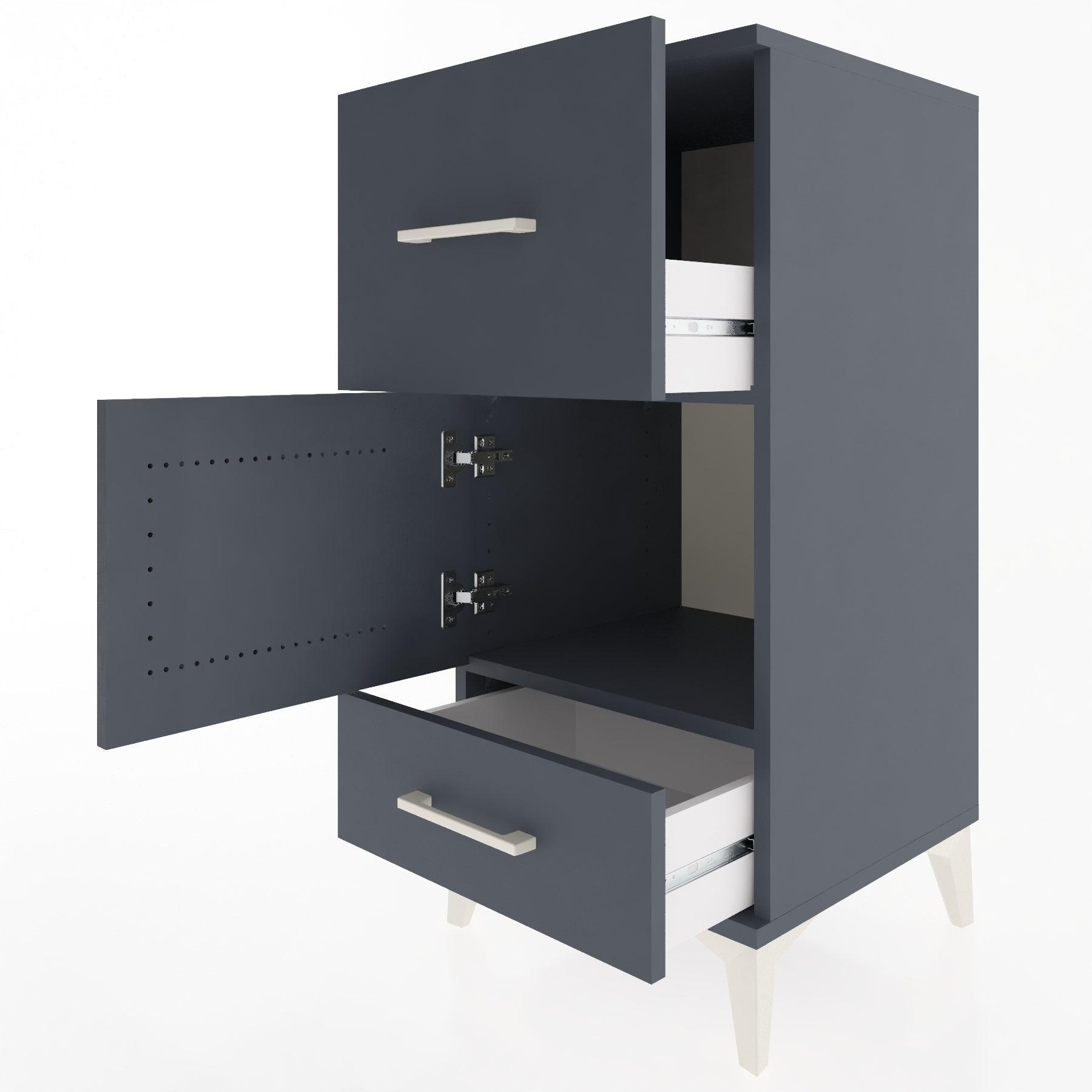 Woodntry Modular Nightstand Anthracite 44x44x84 cm with Cover and Drawer KC48-2