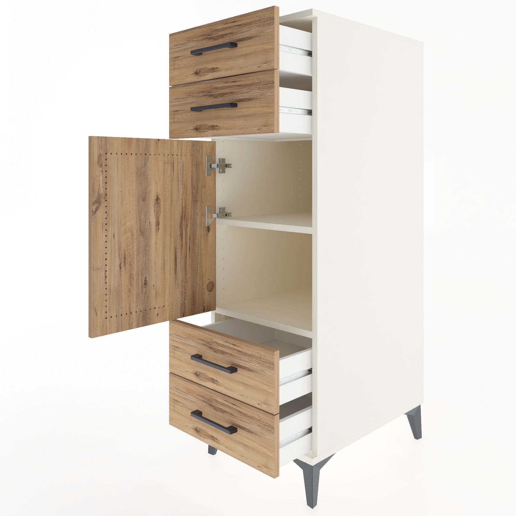 Woodntry Modular Cabinet Moonstone 44x59x122 cm with Doors and Drawers KC55-1