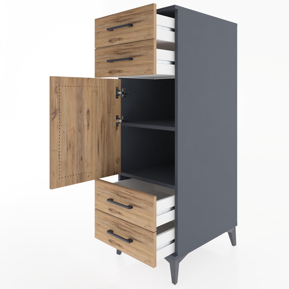 Woodntry Modüler Dolap Antrasit 44x59x122 cm Kapaklı ve Çekmeceli KC55-2