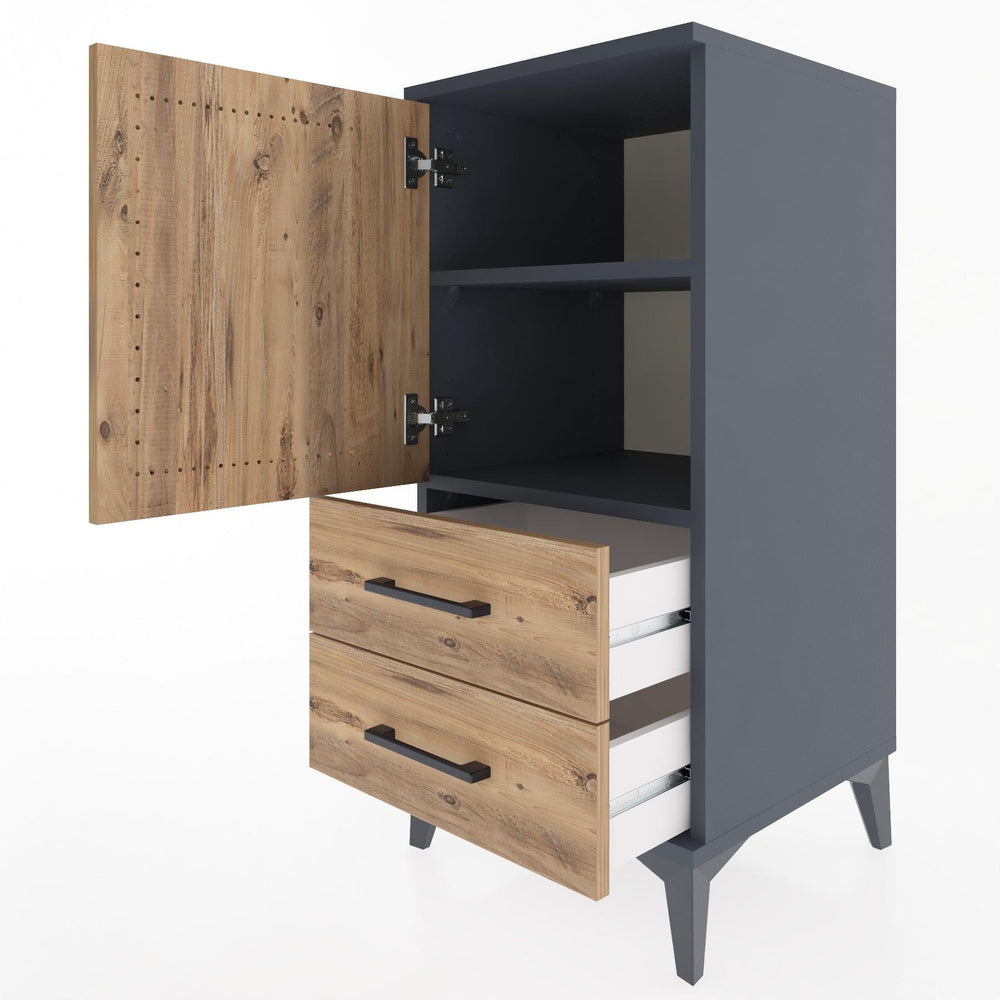 Woodntry Modular Nightstand Anthracite 44x44x84 cm with Cover and Drawer KC27-2