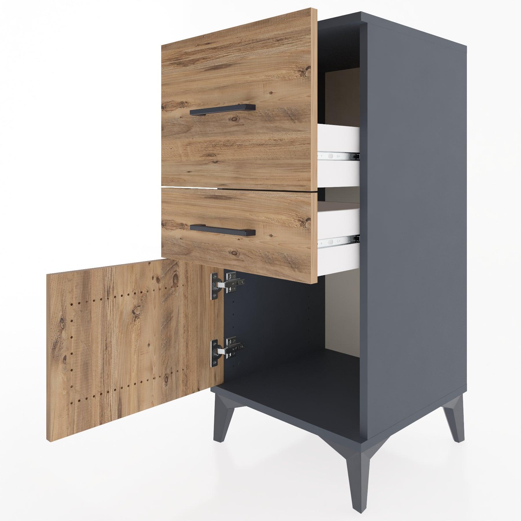 Woodntry Modular Nightstand Anthracite 44x44x84 cm with Cover and Drawer KC49-2