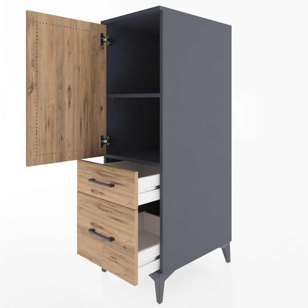 Woodntry Modular Cabinet Anthracite 44x59x122 cm with Doors and Drawers KC105-2