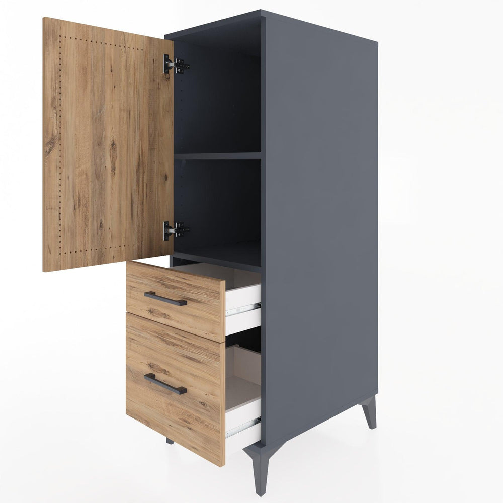 Woodntry Modüler Dolap Antrasit 44x30x122 cm Kapaklı ve Çekmeceli KC105-2