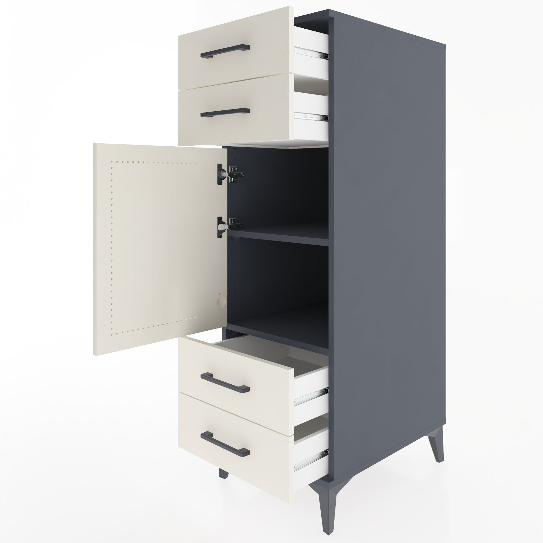 Woodntry Modular Cabinet Anthracite 44x59x122 cm with Doors and Drawers KC55-2