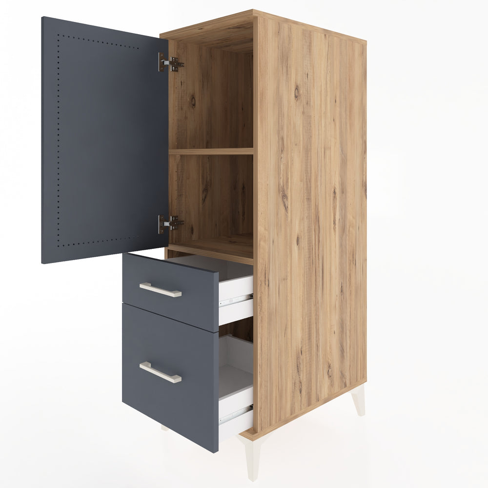 Woodntry Modüler Dolap Çam 44x59x122 cm Kapaklı ve Çekmeceli KC105-3