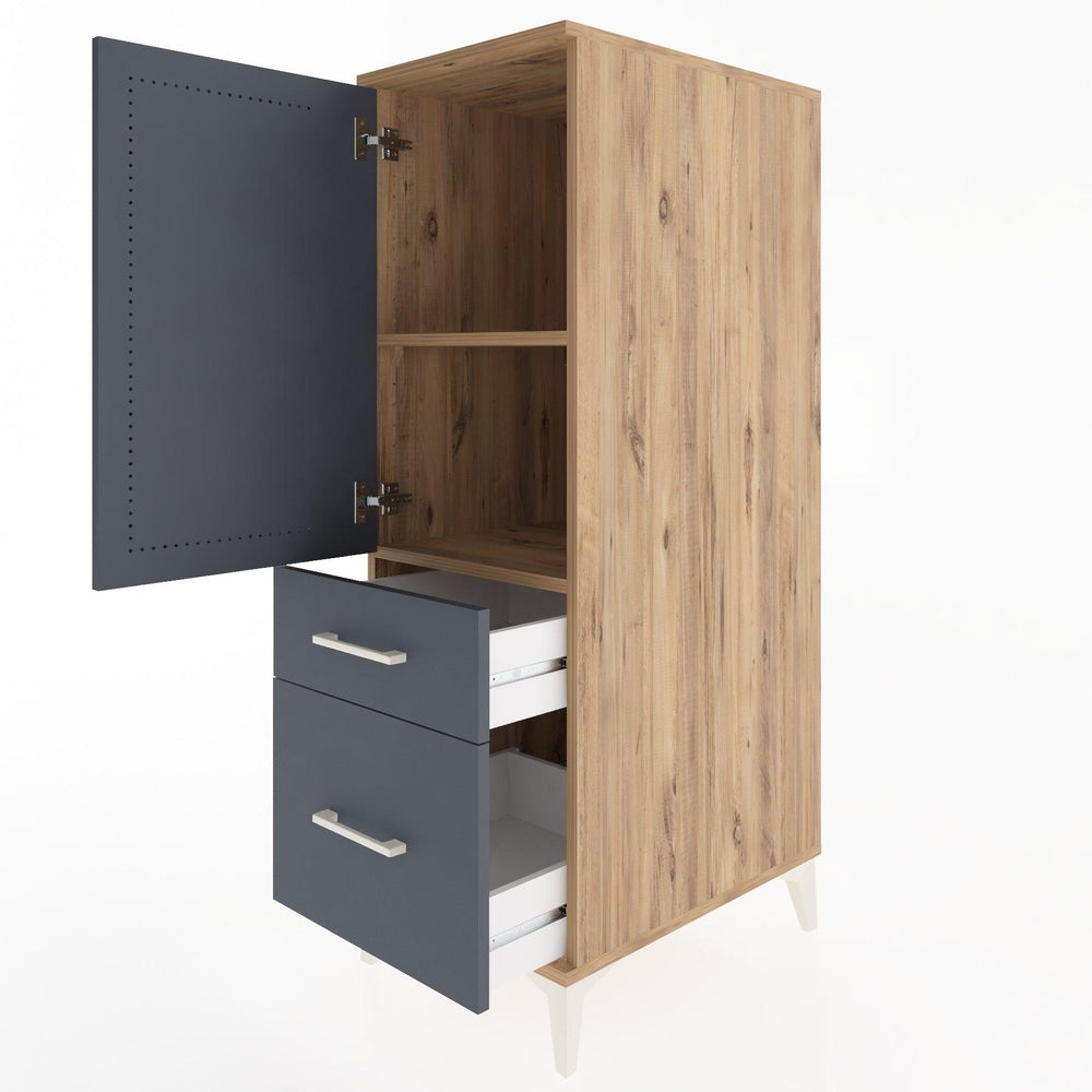 Woodntry Modüler Dolap Çam 44x30x122 cm Kapaklı ve Çekmeceli KC105-3