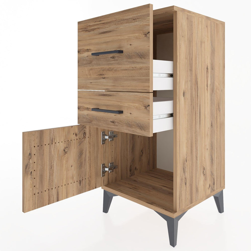 Woodntry Modular Nightstand Pine 44x44x84 cm with Cover and Drawer KC49-3