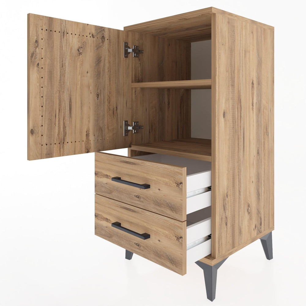 Woodntry Modular Nightstand Pine 44x44x84 cm with Cover and Drawer KC27-3