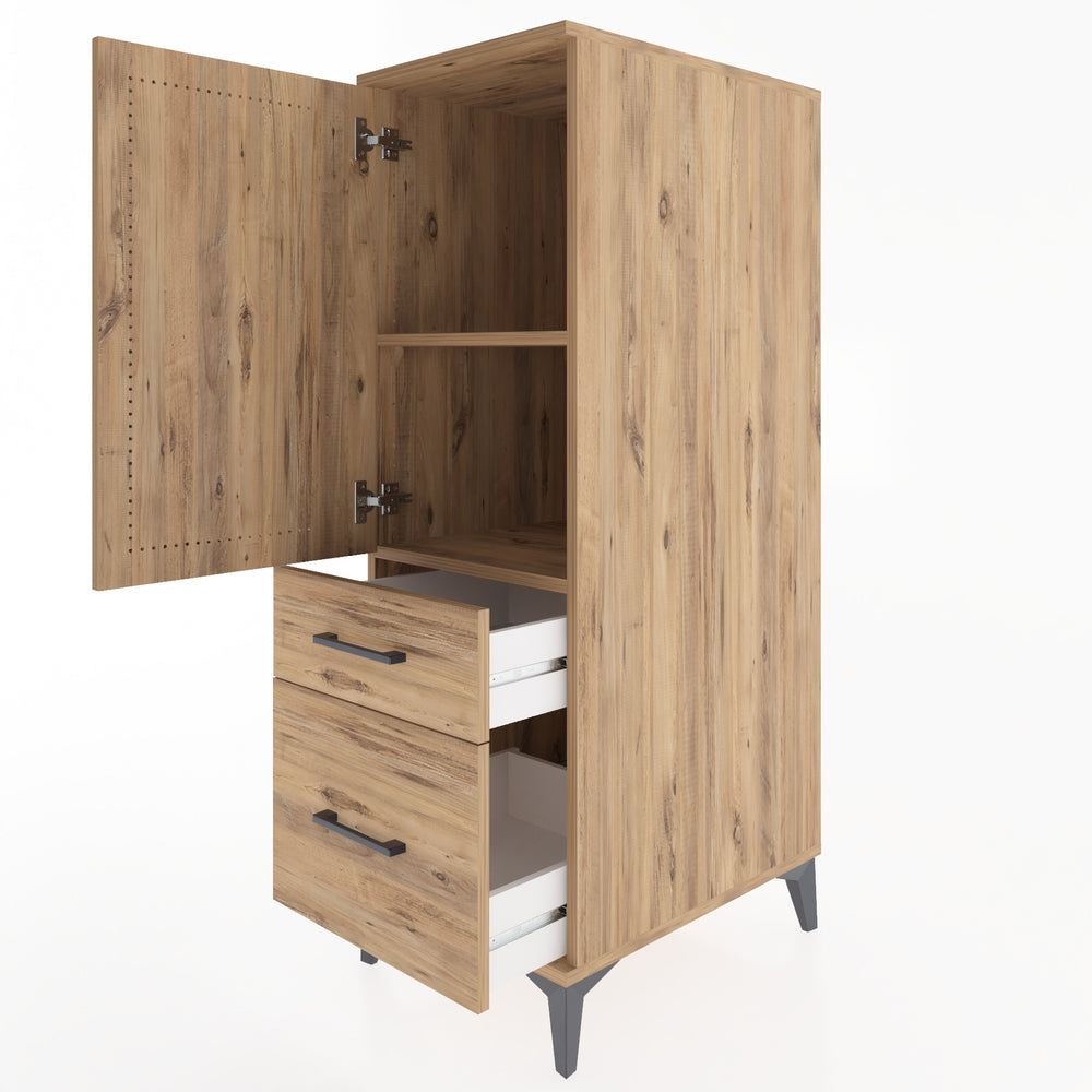 Woodntry Modüler Dolap Çam 44x59x122 cm Kapaklı ve Çekmeceli KC105-3