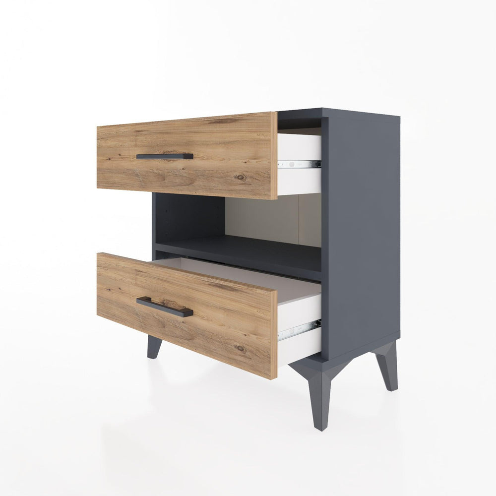 Woodntry Modular Nightstand Anthracite 60x30x52 cm with Drawers and Shelves CR6-2