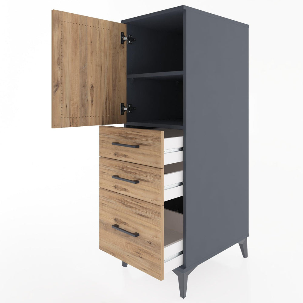 Woodntry Modüler Dolap Antrasit 44x30x122 cm Kapaklı ve Çekmeceli KC6-2