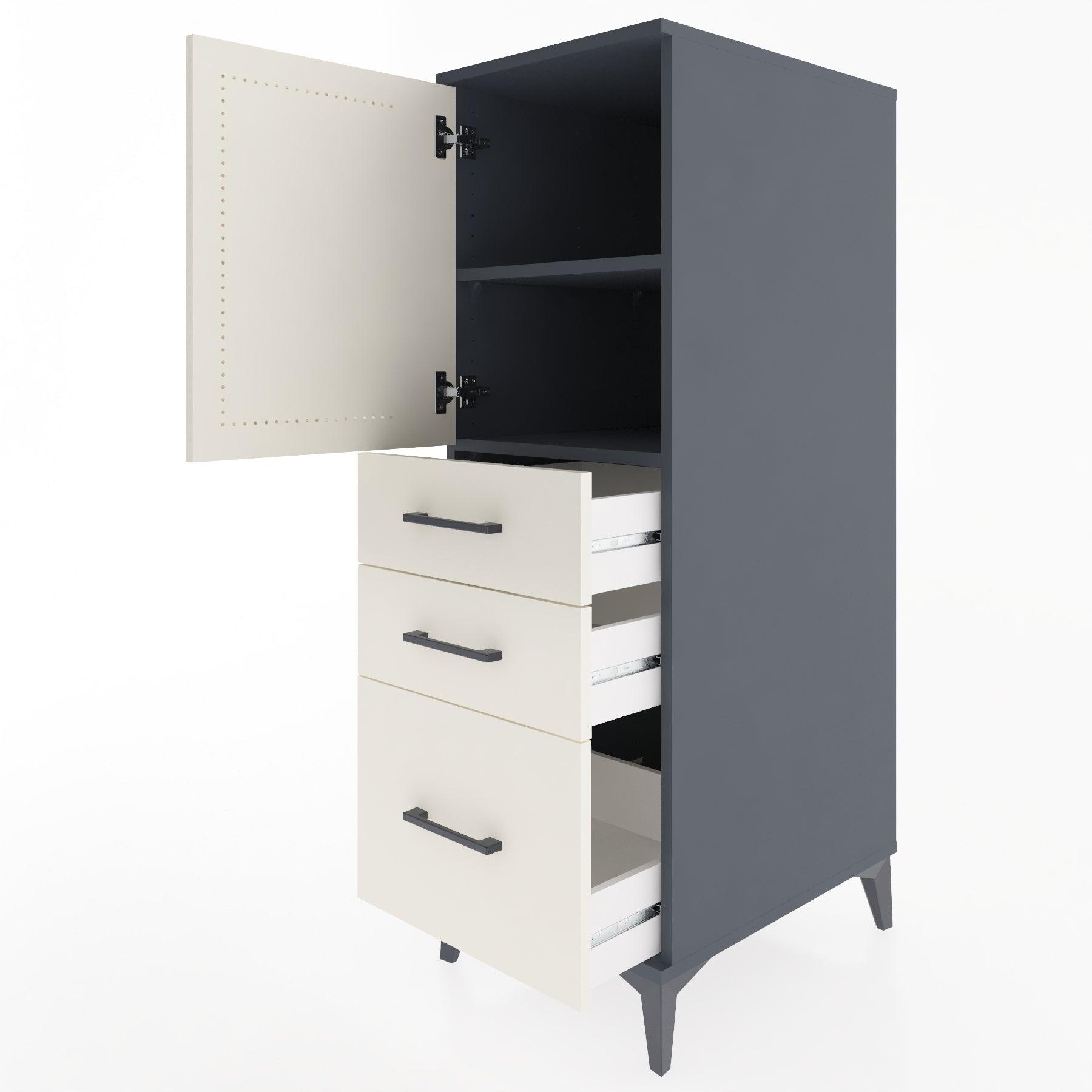 Woodntry Modular Cabinet Anthracite 44x30x122 cm with Doors and Drawers KC6-2