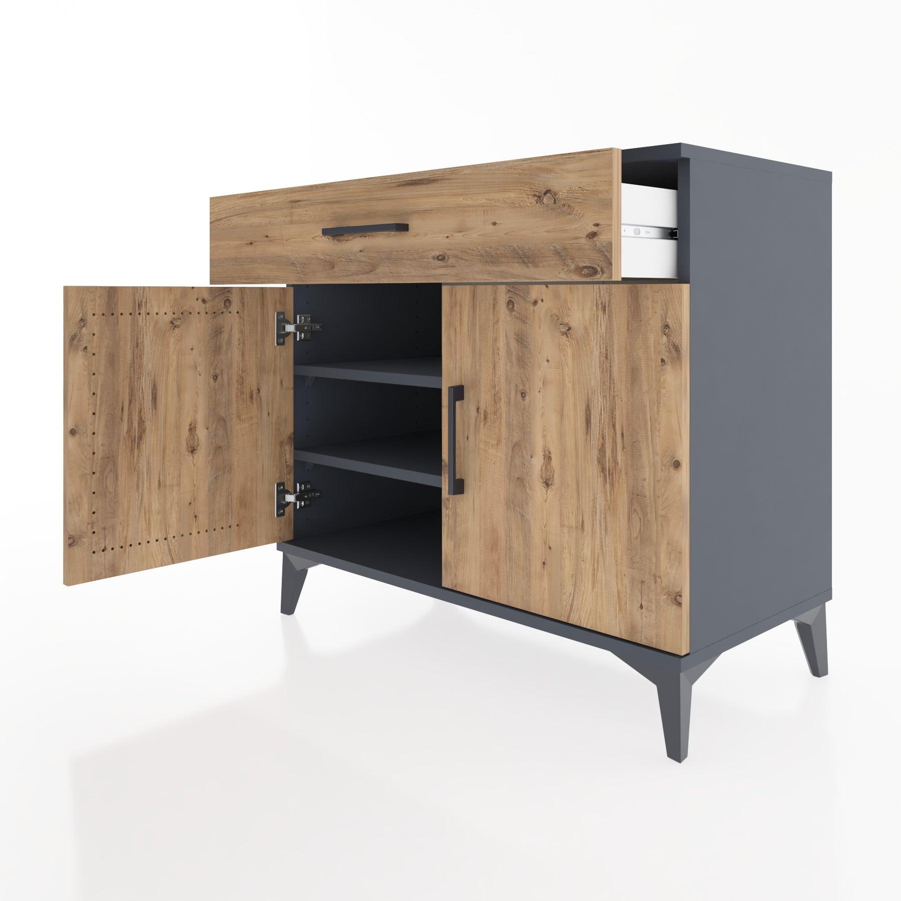 Woodntry Modüler Şifonyer Antrasit 88x44x68 cm Kapaklı ve Çekmeceli KC7-2