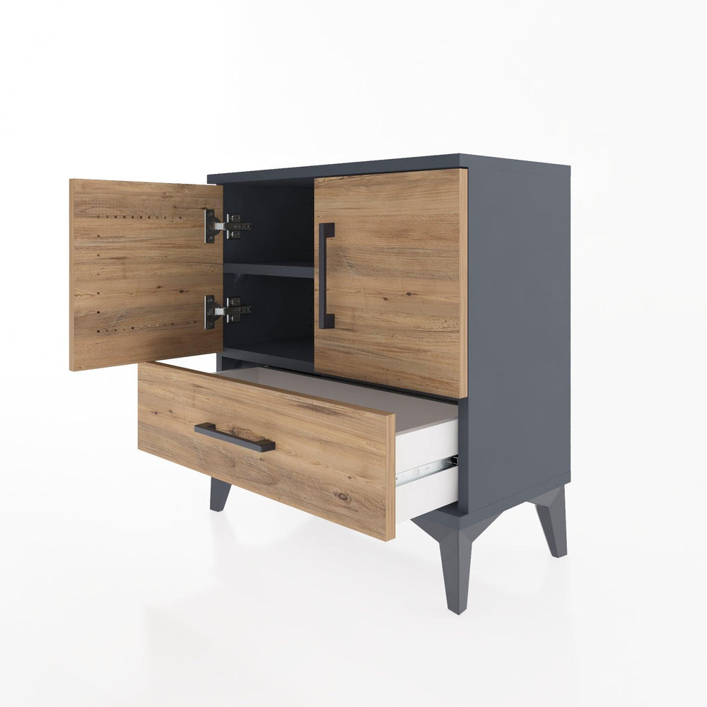 Woodntry Modüler Komodin Antrasit 60x30x52 cm Kapaklı ve Çekmeceli KC7-2