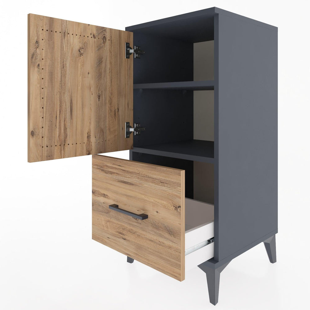 Woodntry Modular Nightstand Anthracite 44x44x84 cm with Cover and Drawer KC29-2