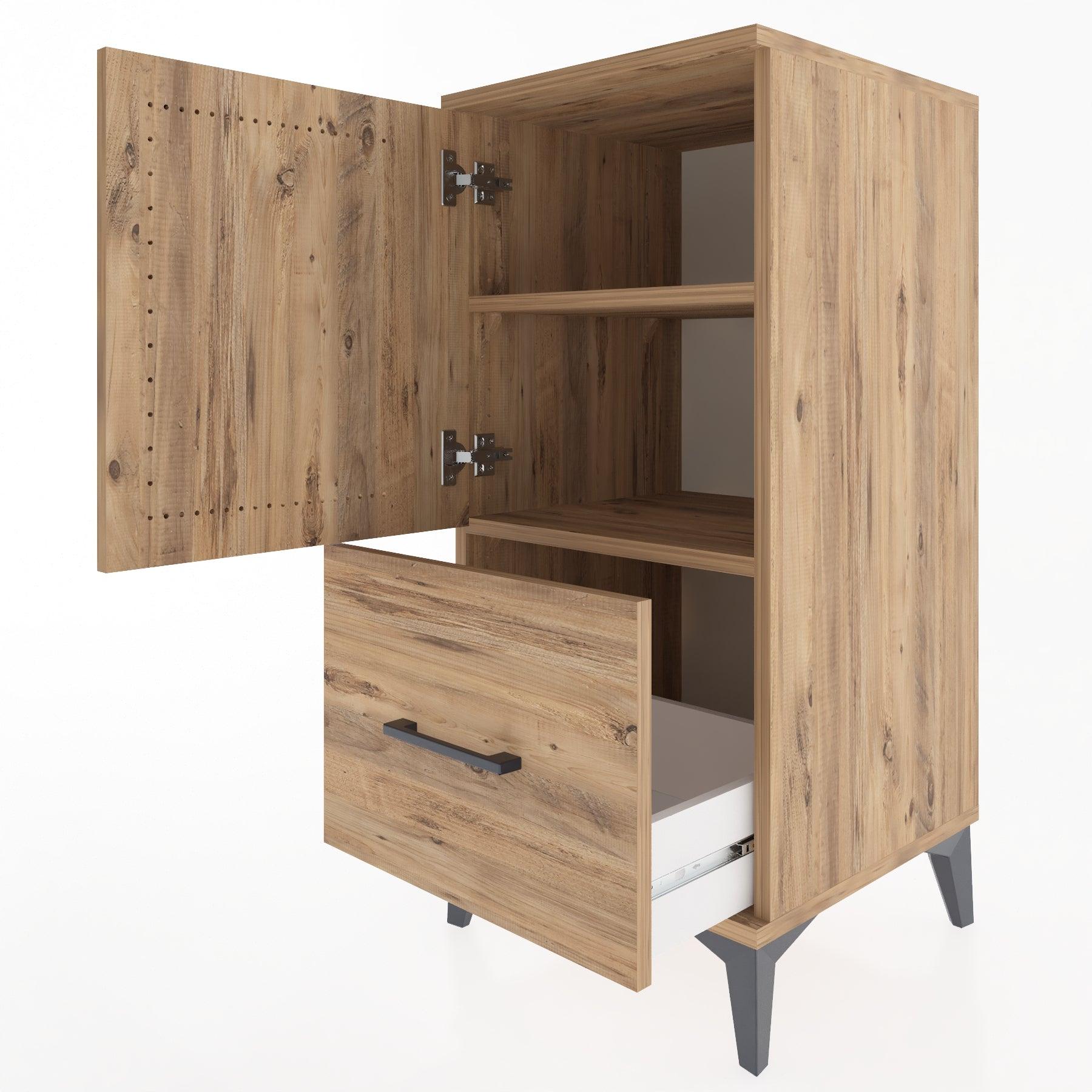 Woodntry Modular Nightstand Pine 44x44x84 cm with Cover and Drawer KC29-3