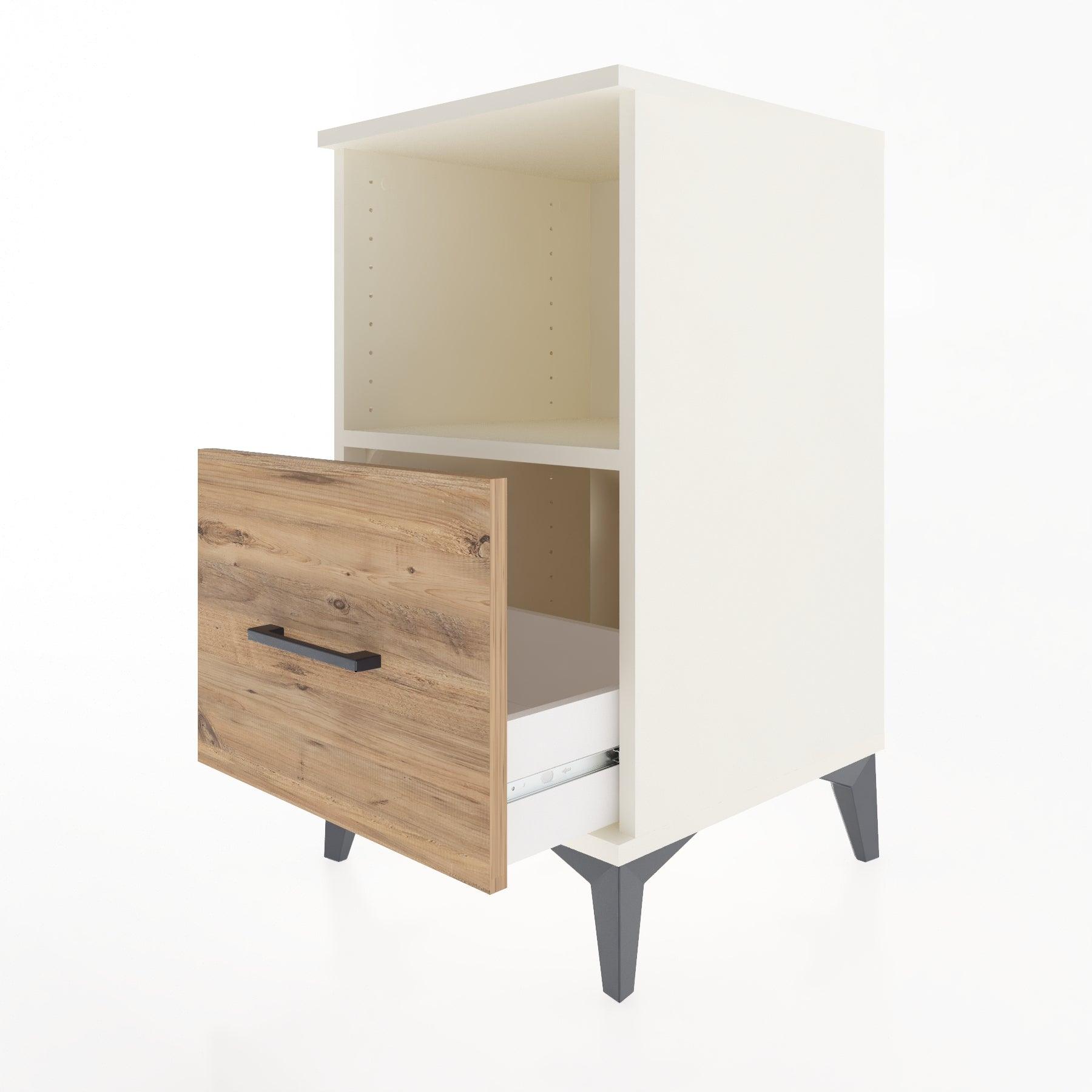 Woodntry Modular Nightstand Moonstone 44x44x68 cm with Drawer and Shelf CR8-1