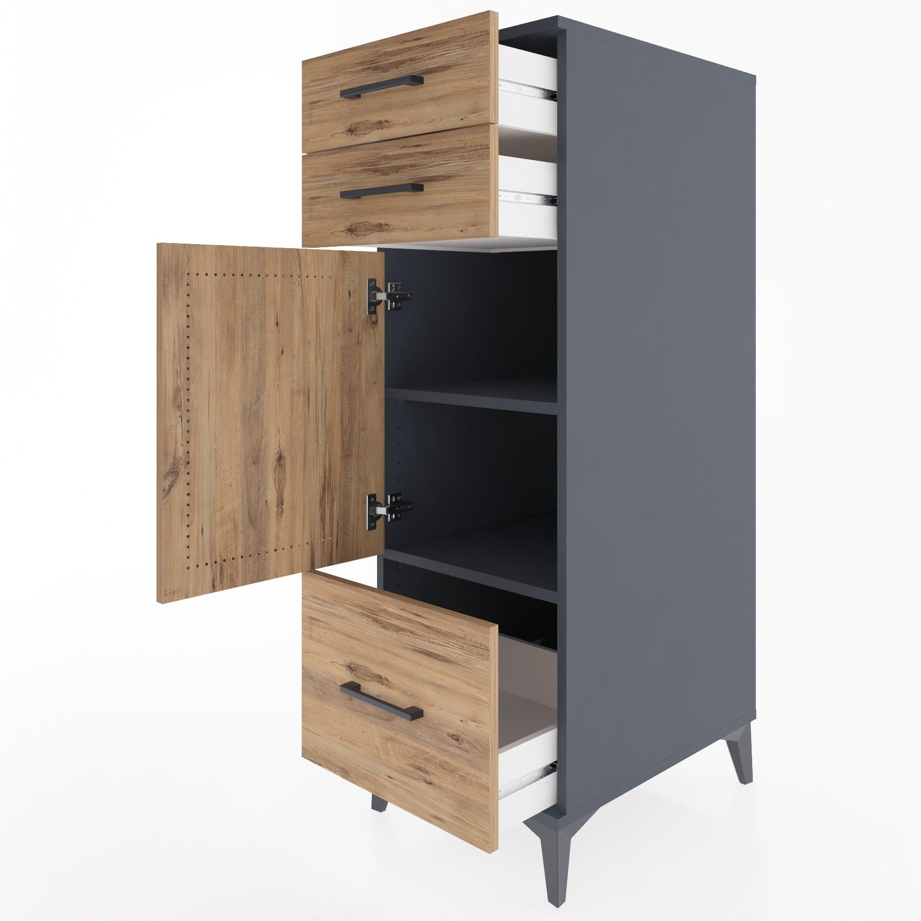 Woodntry Modular Cabinet Anthracite 44x30x122 cm with Doors and Drawers KC8-2