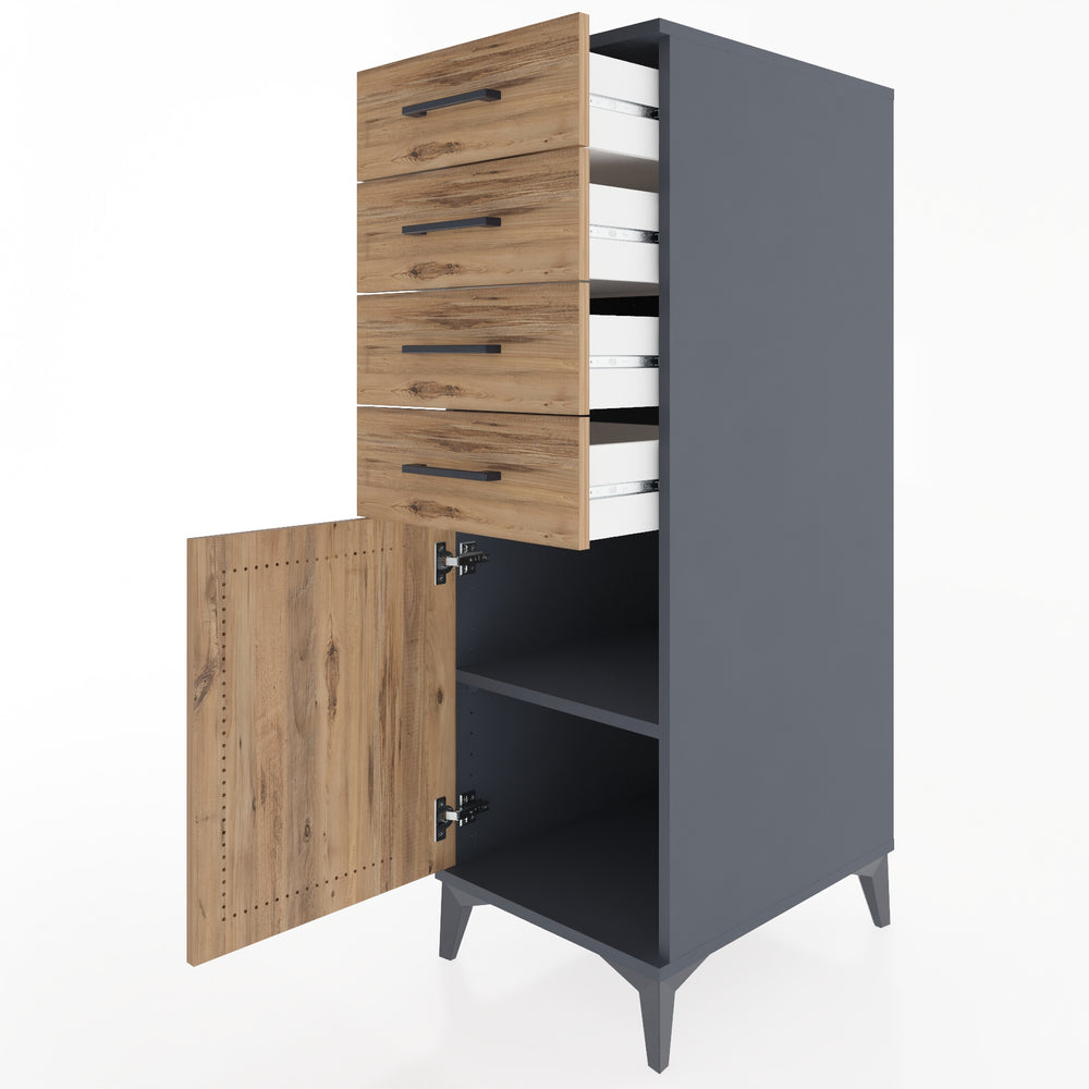 Woodntry Modüler Dolap Antrasit 44x59x122 cm Kapaklı ve Çekmeceli KC58-2