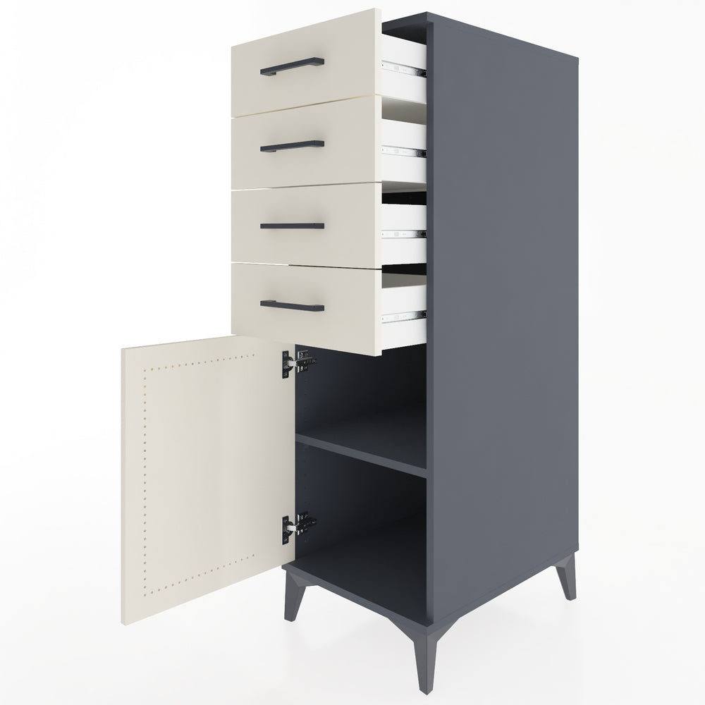 Woodntry Modüler Dolap Antrasit 44x59x122 cm Kapaklı ve Çekmeceli KC58-2