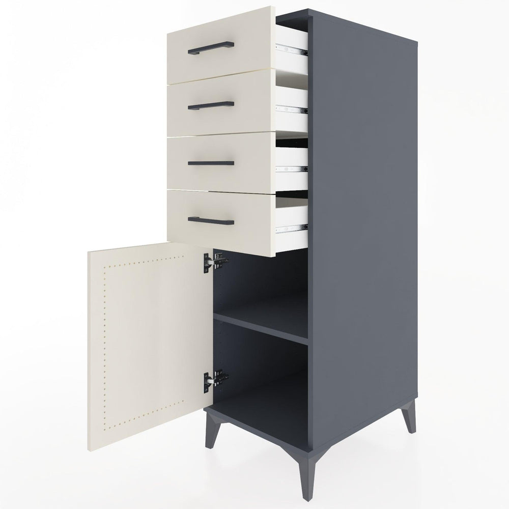 Woodntry Modüler Dolap Antrasit 44x30x122 cm Kapaklı ve Çekmeceli KC58-2