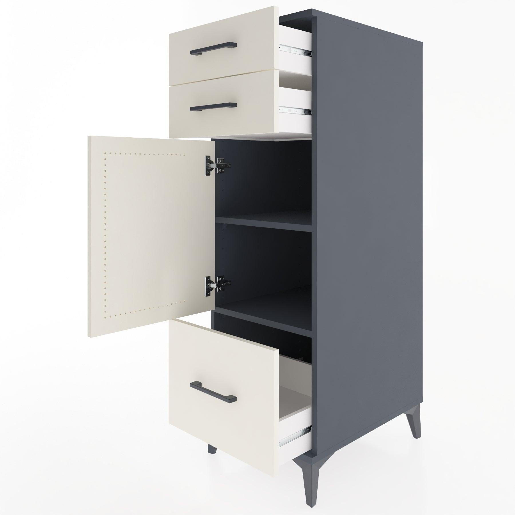 Woodntry Modular Cabinet Anthracite 44x30x122 cm with Doors and Drawers KC8-2