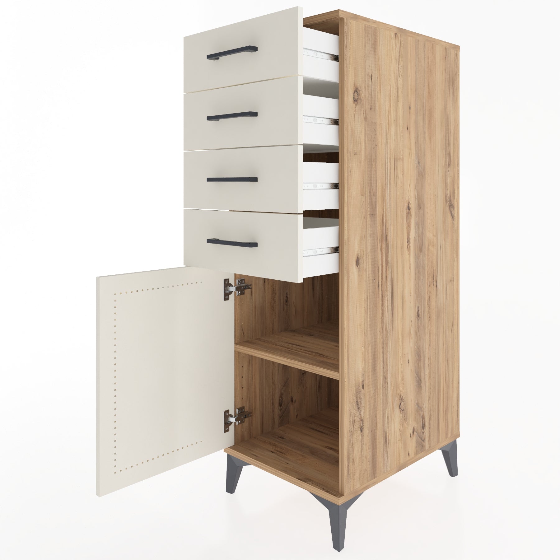 Woodntry Modüler Dolap Çam 44x59x122 cm Kapaklı ve Çekmeceli KC58-3