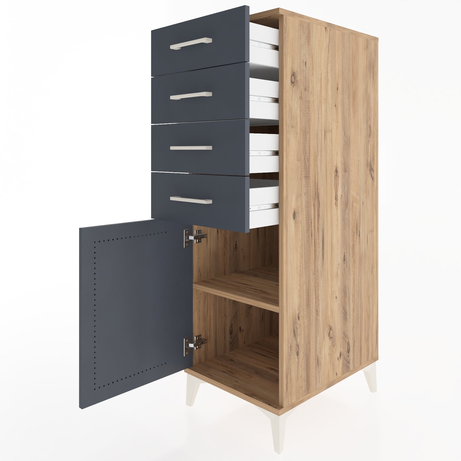 Woodntry Modüler Dolap Çam 44x59x122 cm Kapaklı ve Çekmeceli KC58-3