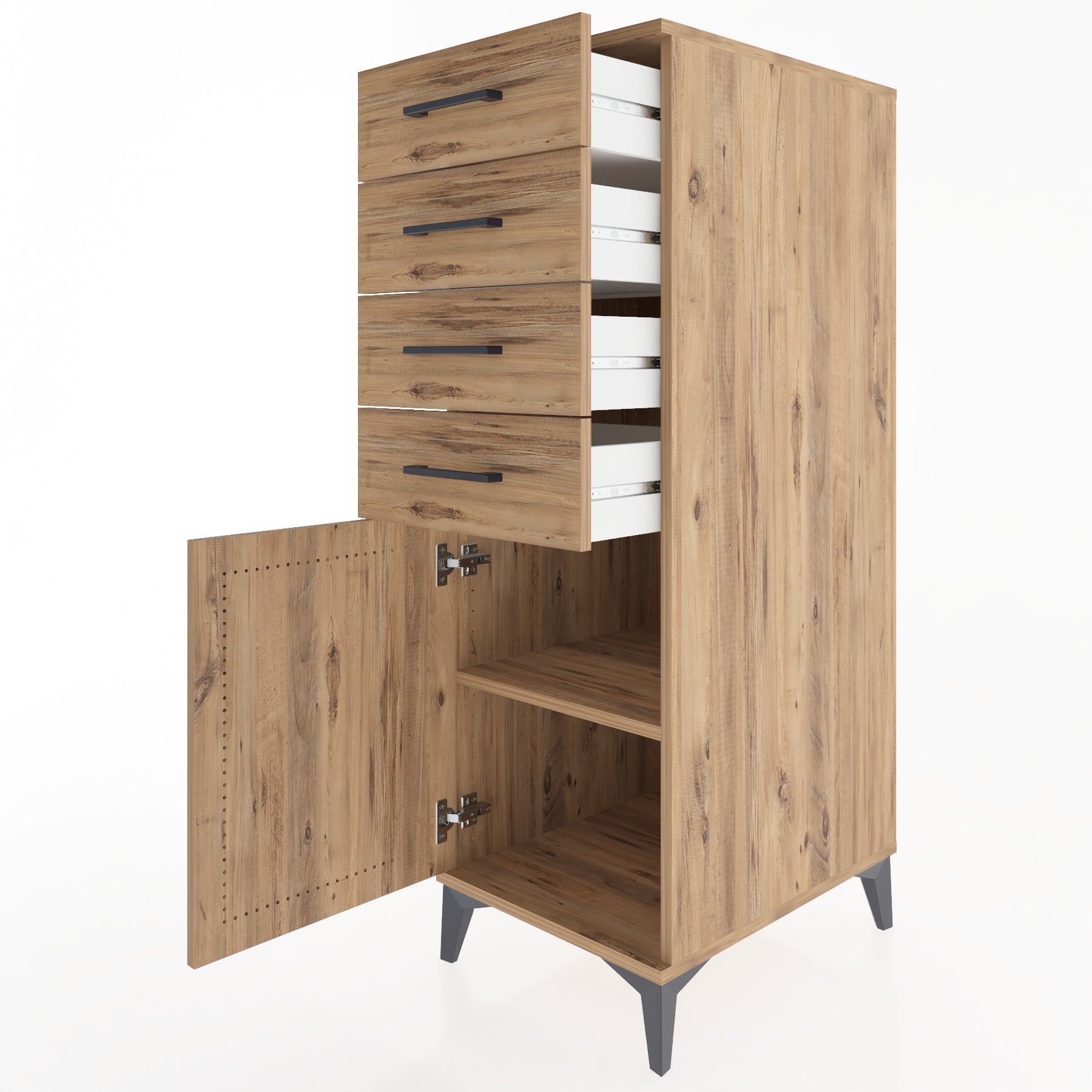 Woodntry Modüler Dolap Çam 44x59x122 cm Kapaklı ve Çekmeceli KC58-3
