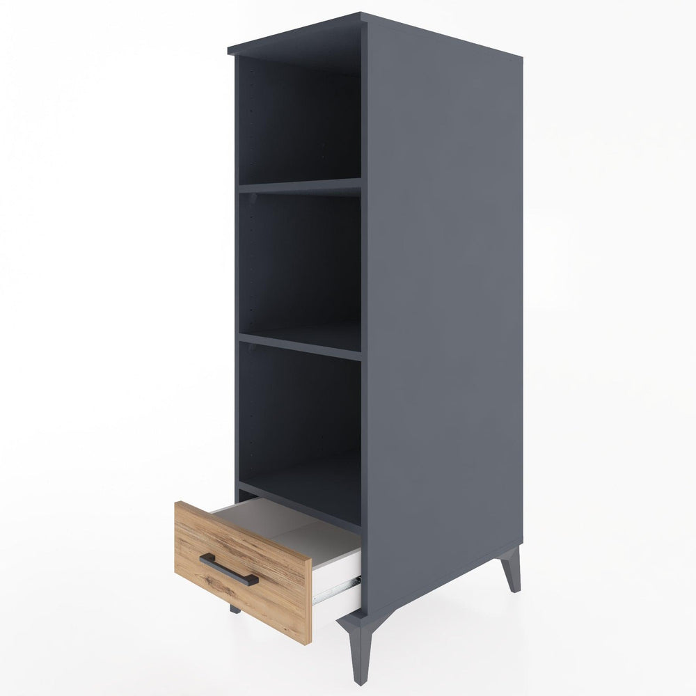 Woodntry Modüler Dolap Antrasit 44x30x122 cm Çekmeceli ve Raflı CR109-2
