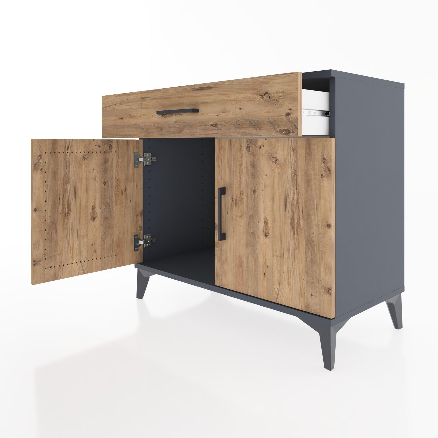Woodntry Modüler Şifonyer Antrasit 88x44x68 cm Kapaklı ve Çekmeceli KC9-2