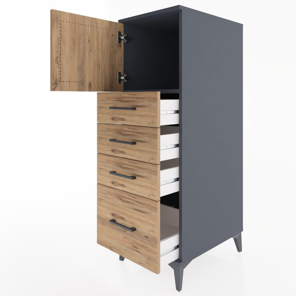 Woodntry Modüler Dolap Antrasit 44x30x122 cm Kapaklı ve Çekmeceli KC9-2