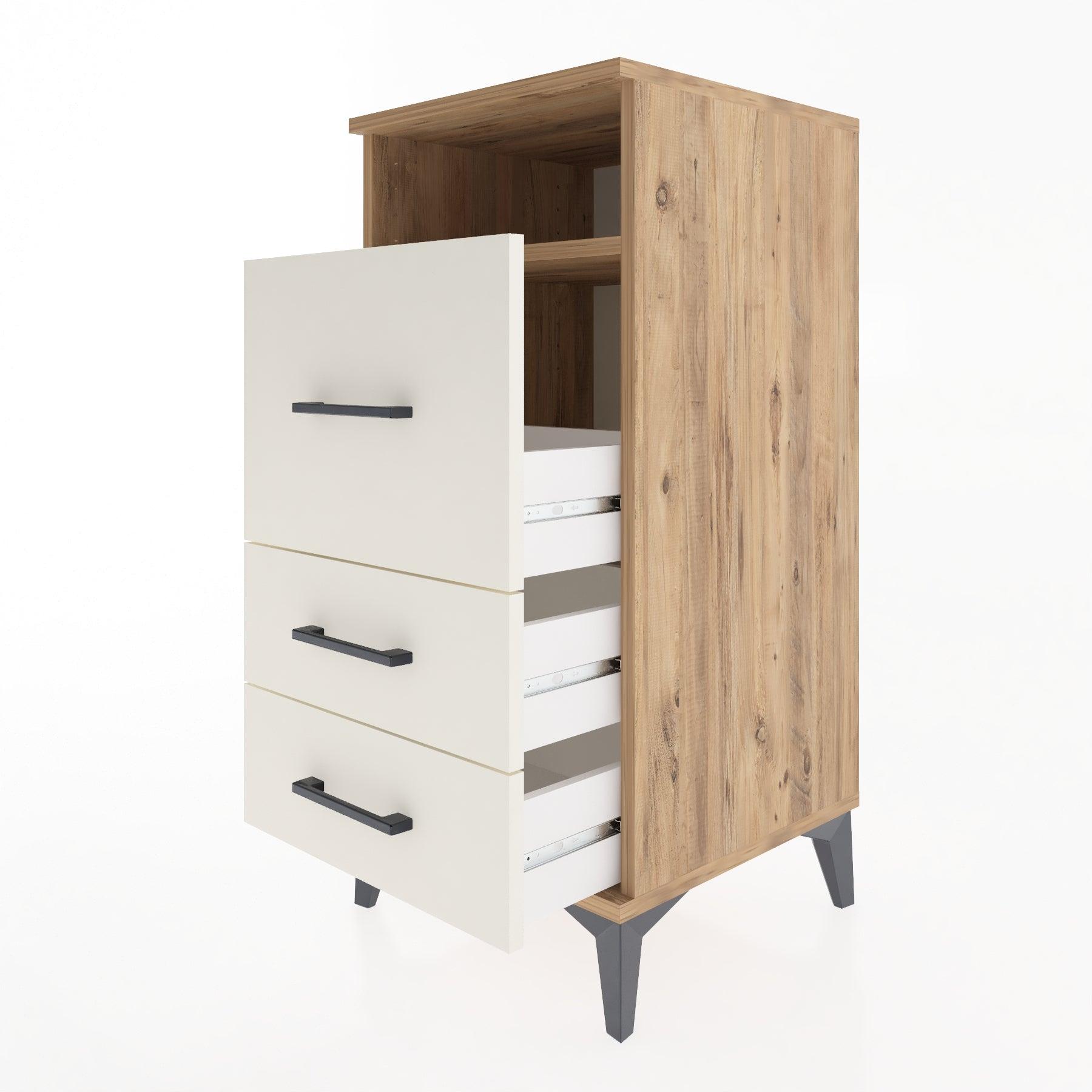 Woodntry Modular Nightstand Pine 44x44x84 cm with Drawers and Shelves CR9-3