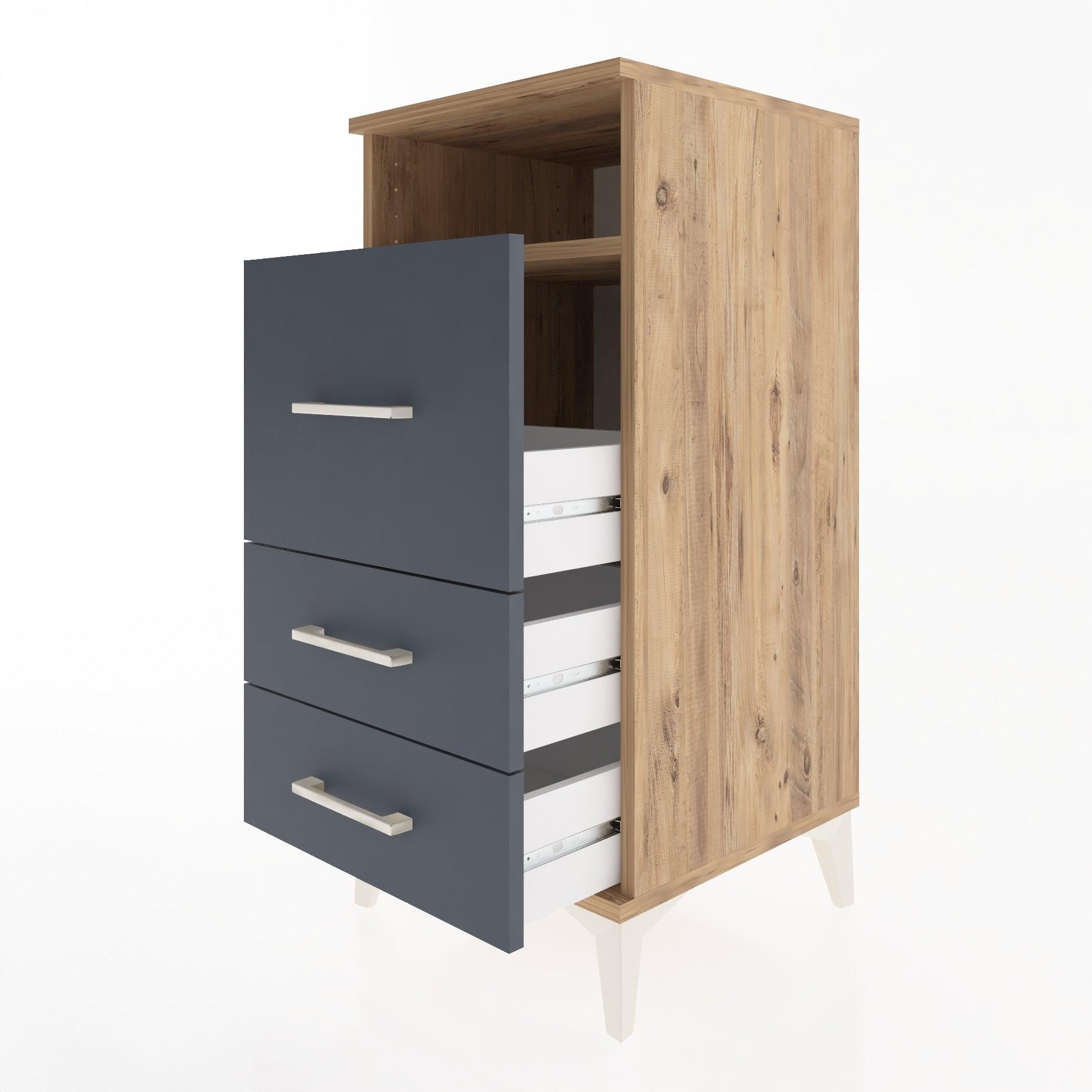 Woodntry Modular Nightstand Pine 44x44x84 cm with Drawers and Shelves CR9-3