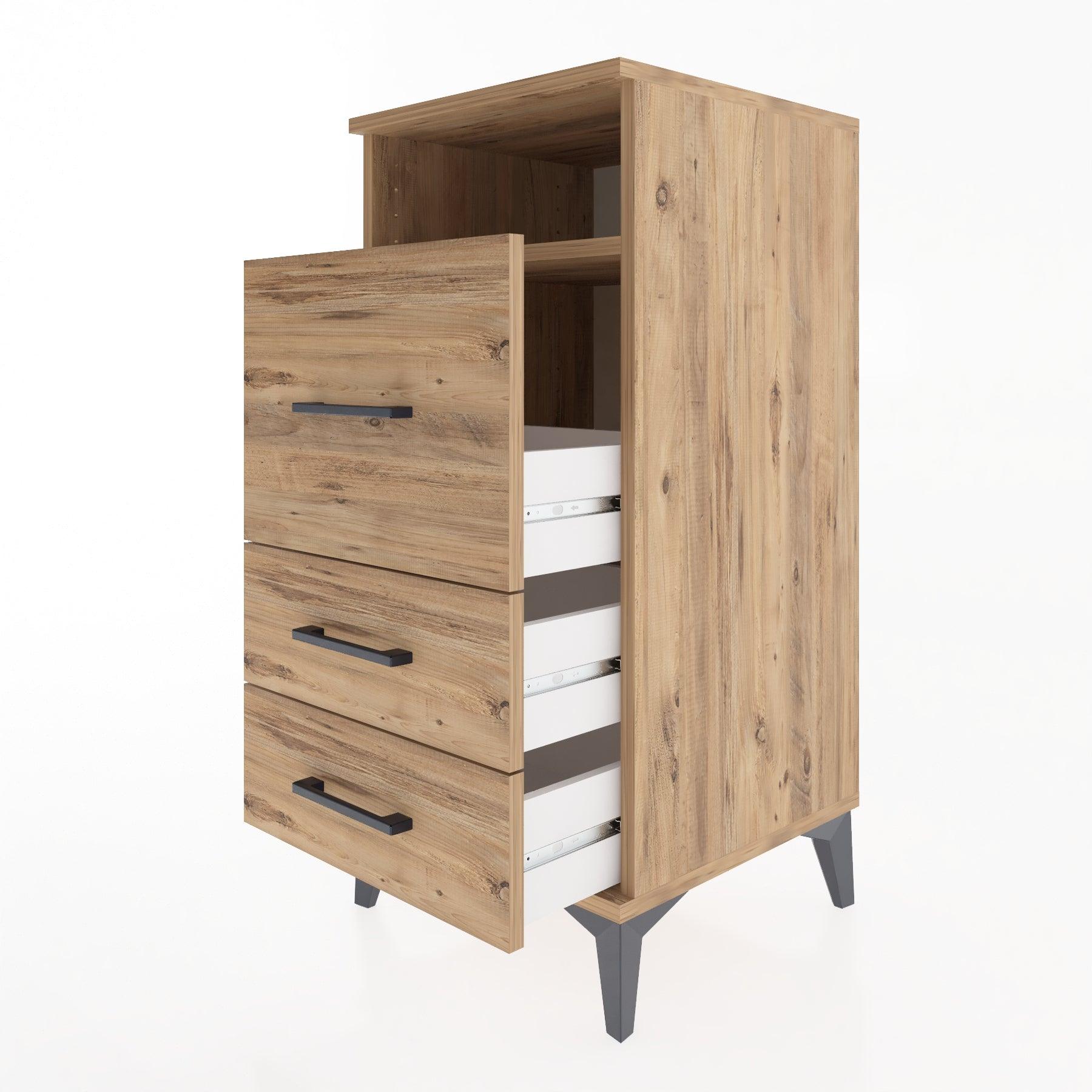 Woodntry Modular Nightstand Pine 44x44x84 cm with Drawers and Shelves CR9-3